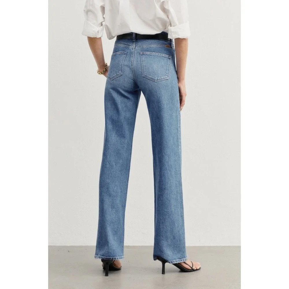 AYR Wide Leg Flare Jeans in Light Blue Wash